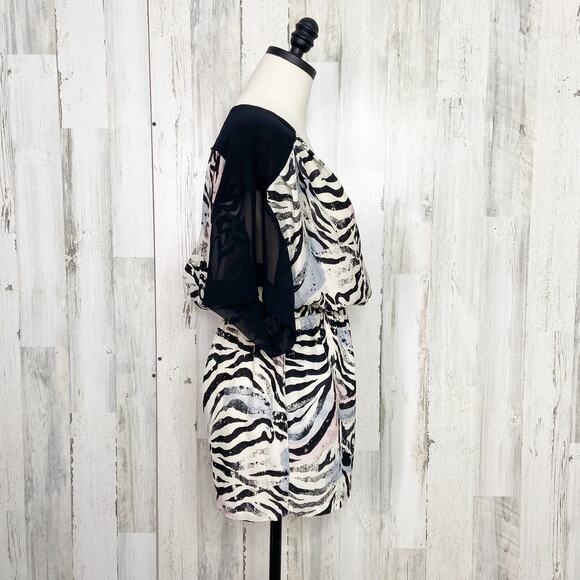 Urban Outfitters Silence + Noise Zebra Print Romper Black Cream Cutout Size S - Picture 8 of 16